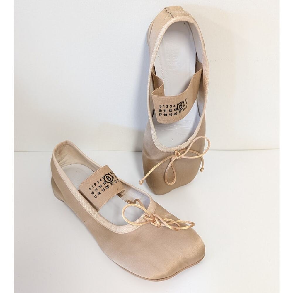 MM6 Maison Margiela Ballet Shoes Womens EU 39/US 8 Cuban Sand Satin Bow Flats